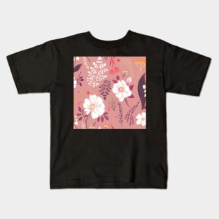 Garden florals and herbs on pink Kids T-Shirt